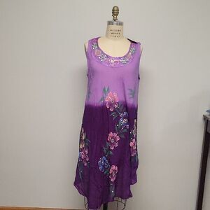 Ocean Breeze Purple Floral Sleeveless Dress, Swim Suit Cover Up. Free Size
